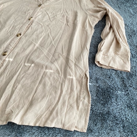 Arna York Women's Viscose-Linen Long Sleeve Button Down Shirt, Tan, Size 22/24 - Picture 8 of 10